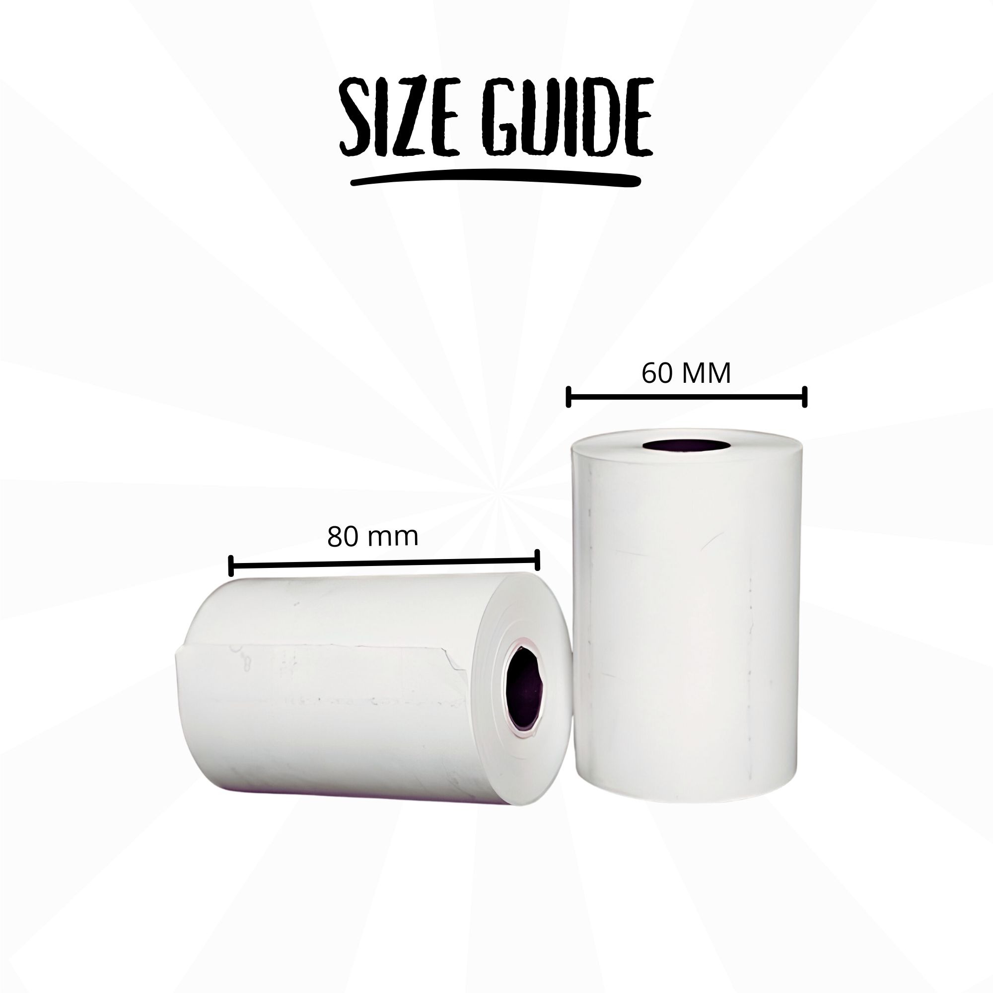 80x60mm Thermal Till Rolls size guide