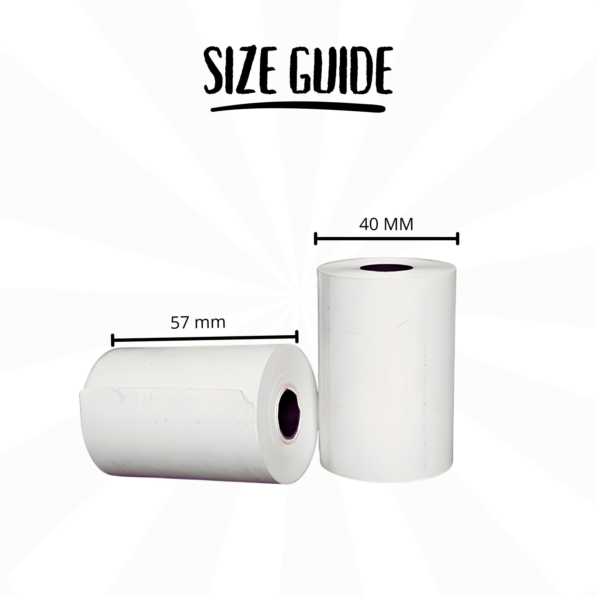 Size guide for 57x40mm Thermal Till Roll